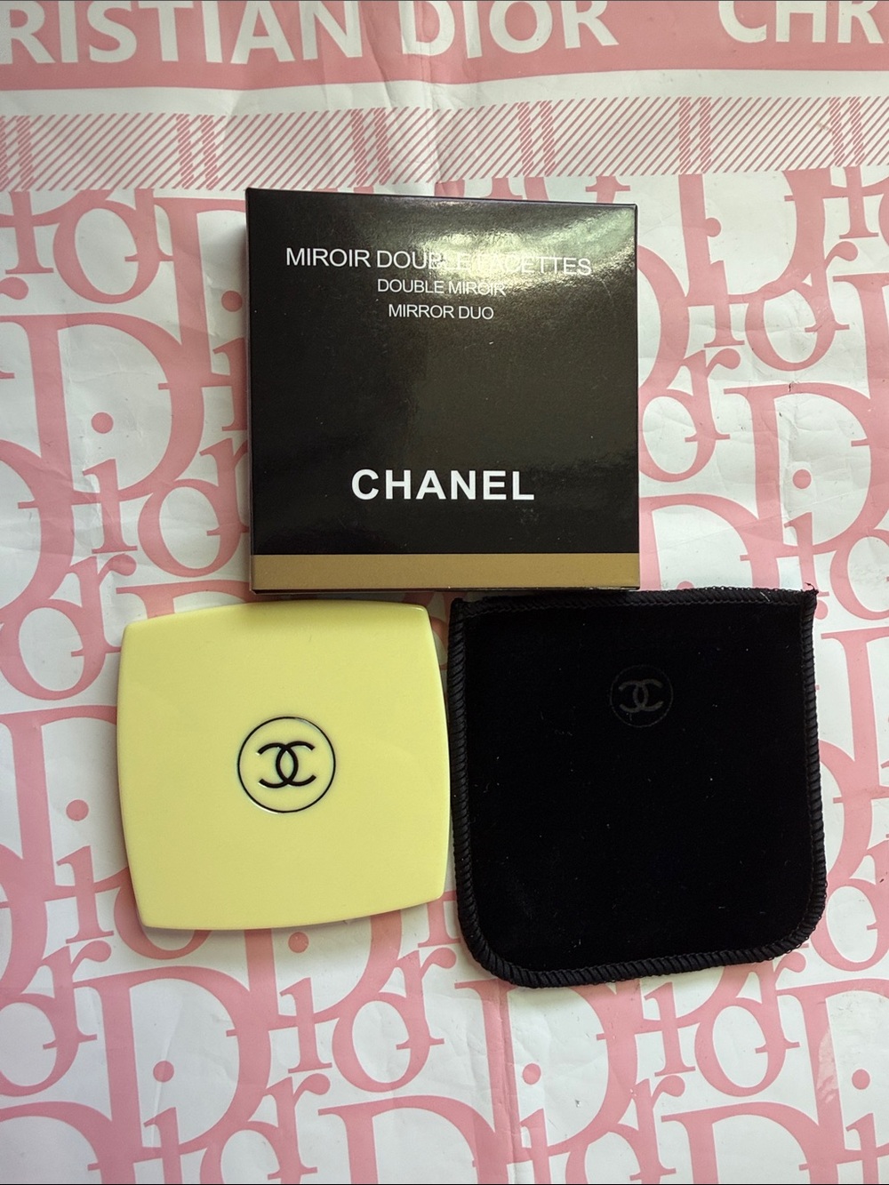 CHANEL Mirror Duo Yellow Compact Mirror Duo with Velvet Dustbag